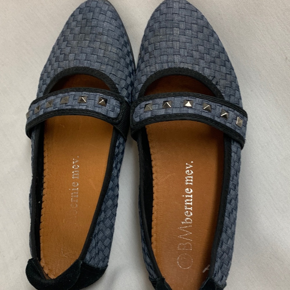 Bernie Mev Charcoal Woven Flats with Studded Strap